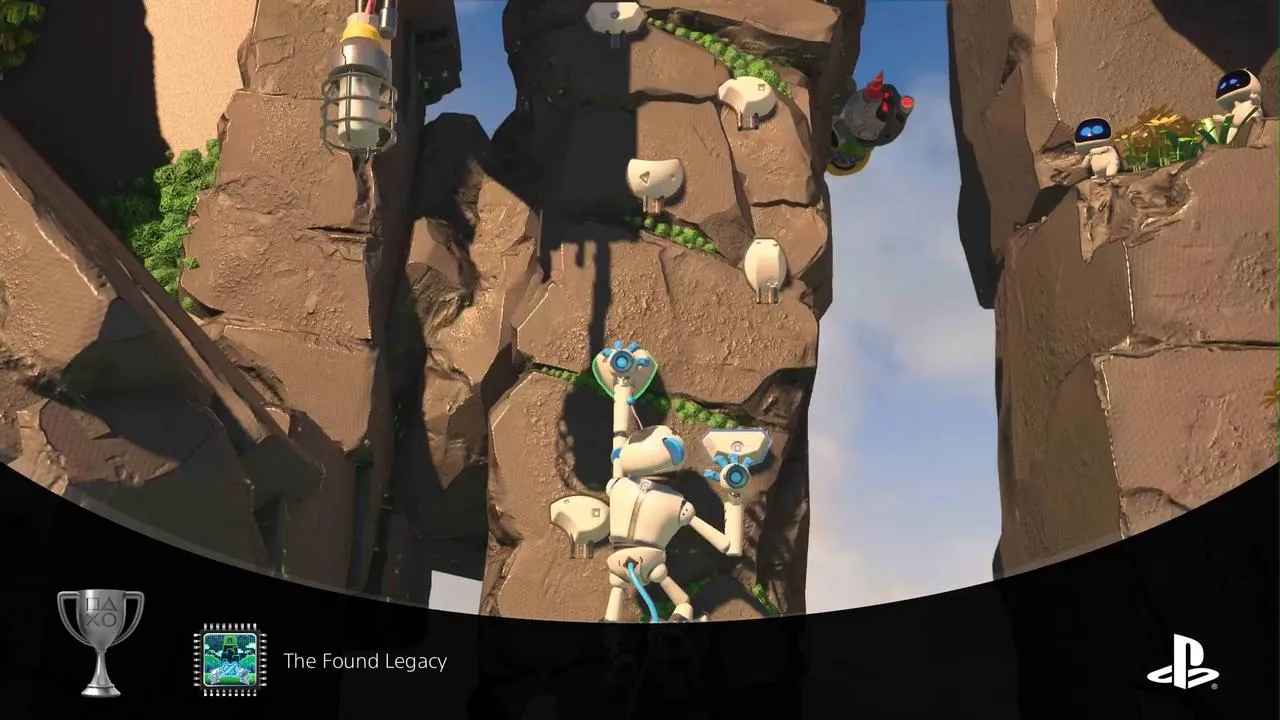 alt text: Astro Bot gliding through the air with a parachute