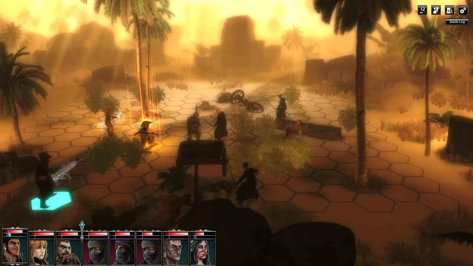 alt text: Blackguards combat screenshot showing the tactical grid and character abilities.