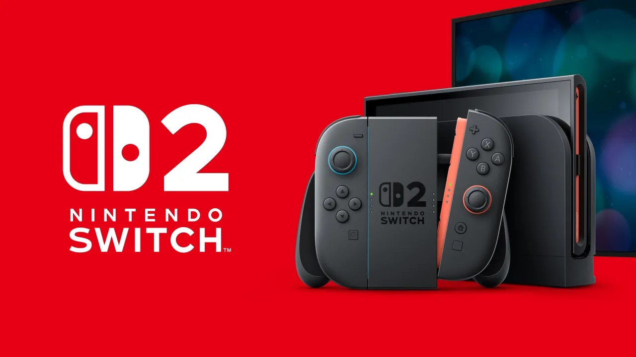 alt text: Close-up of the Nintendo Switch 2 console showing the new Joy-Con controllers attached and the redesigned kickstand.