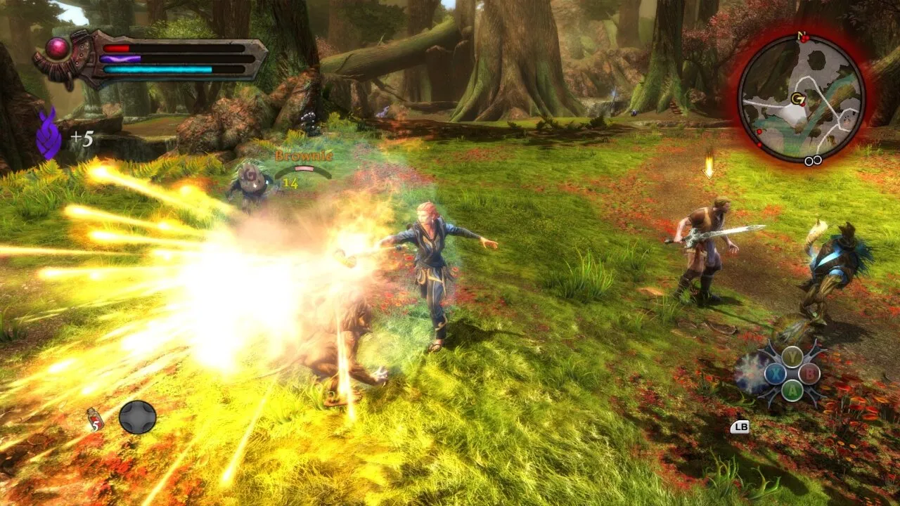 Alt text: Combat screenshot from Kingdoms of Amalur: Re-Reckoning showing the player character fighting multiple enemies.
