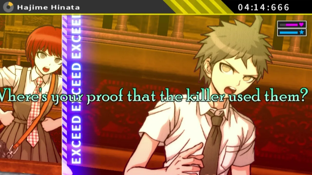alt text: Danganronpa 2 gameplay screenshot showing a tropical island setting