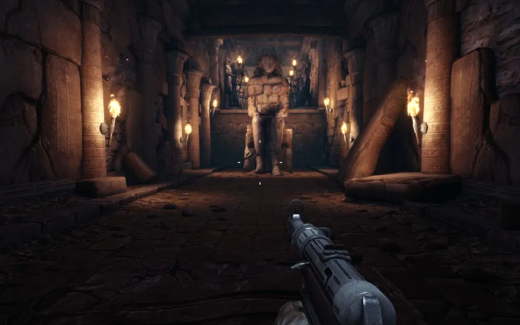 alt text: Deadfall Adventures in-game screenshot depicting the protagonist in an Egyptian tomb.