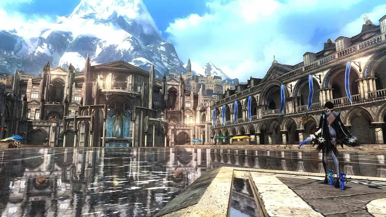 alt text depicting a scenic view from Bayonetta 2, highlighting the game's detailed environments