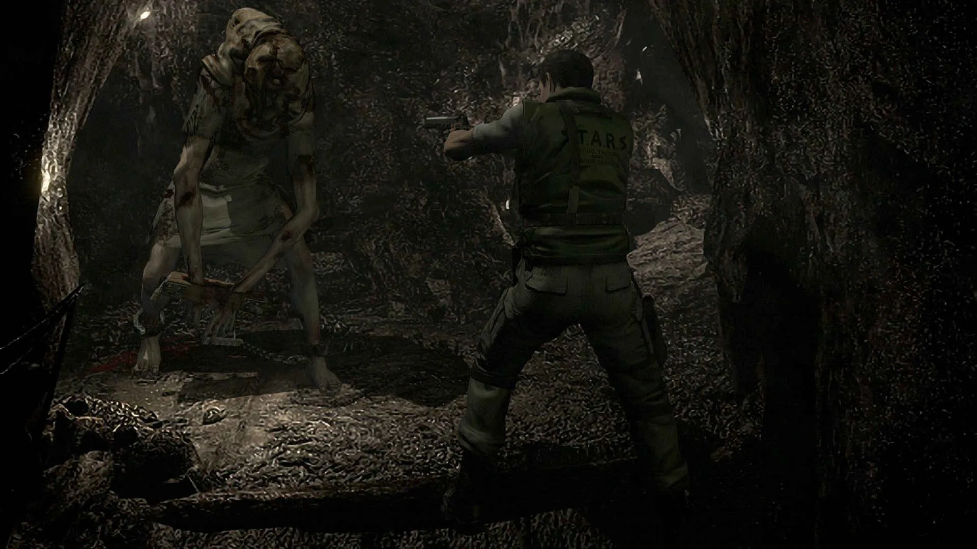 alt text depicting a zombie lurking in the shadows of the mansion's dining room