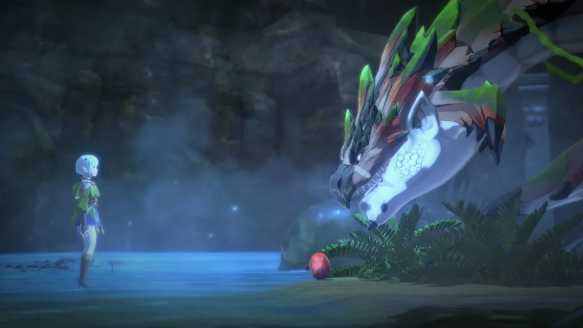 alt text describing a screenshot of the game showing the character riding a monster with a colorful landscape in the background.