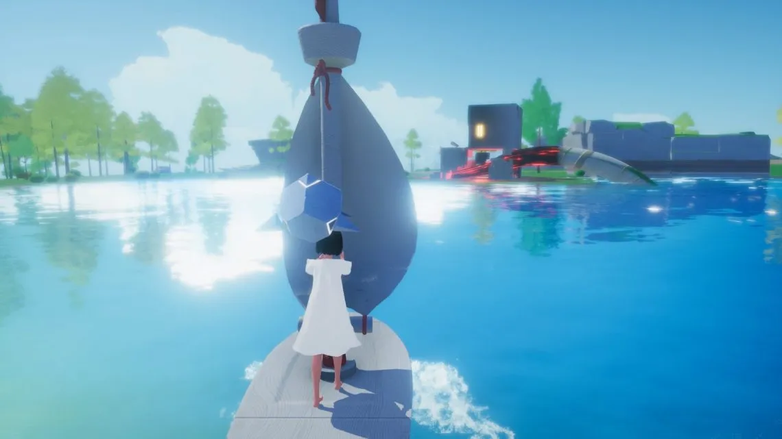 alt text describing a vibrant game scene with a character exploring a stylized environment