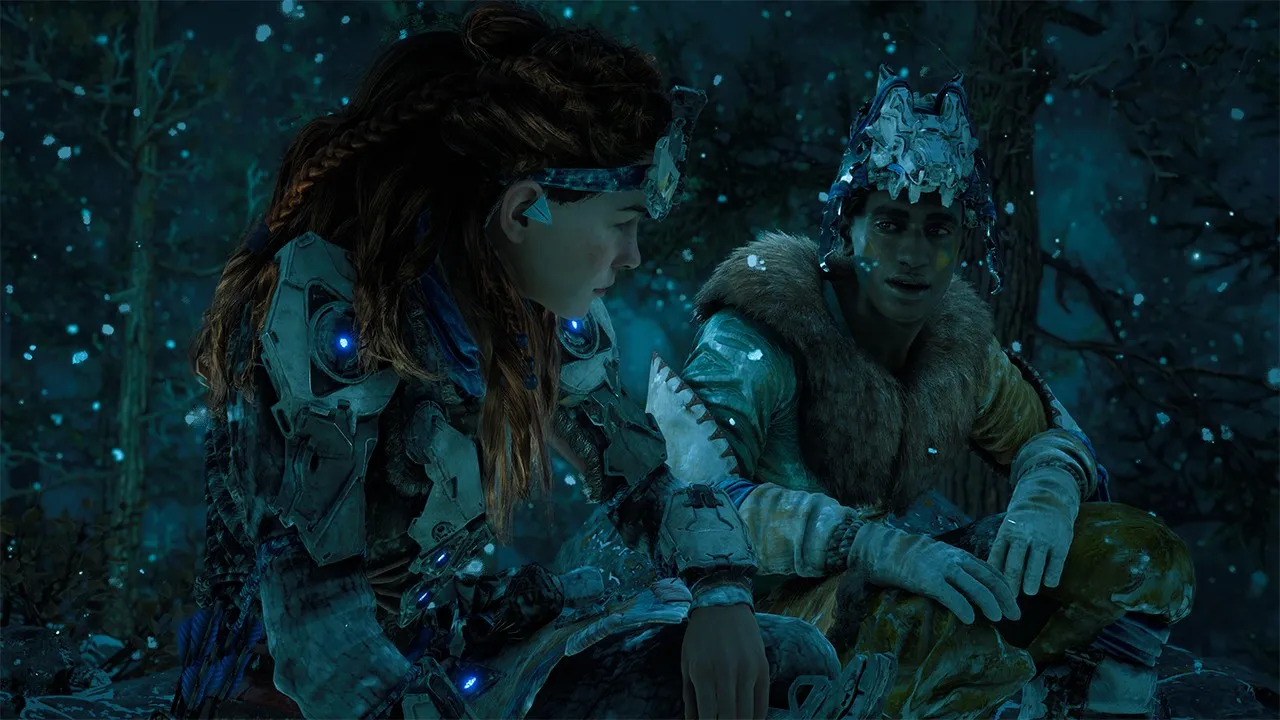 alt text describing icy landscape with Aloy