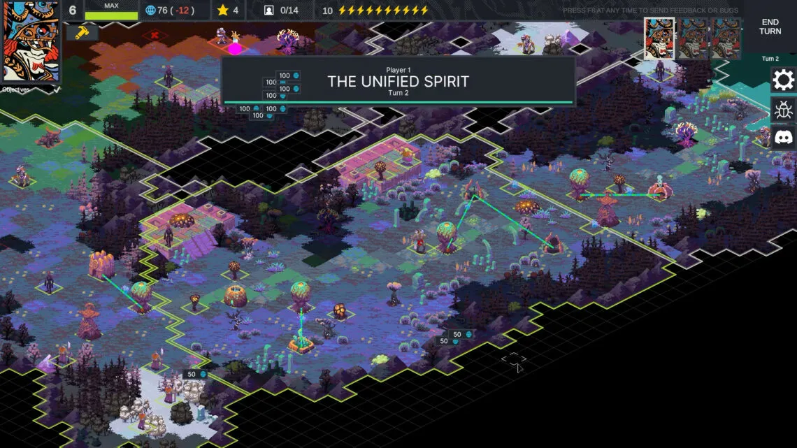 alt text describing image: A scene from Cantata showcasing the game's unique art style