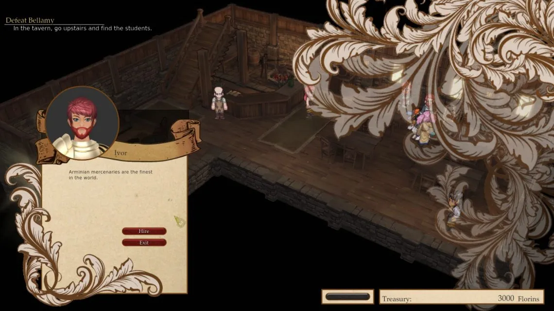 alt text describing image: A screenshot of Himeko Sutori depicting a character dialogue scene within a tavern.