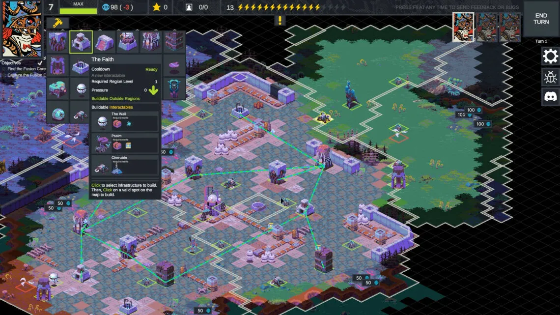 alt text describing image: Cantata gameplay showcasing diverse units on a vibrant map