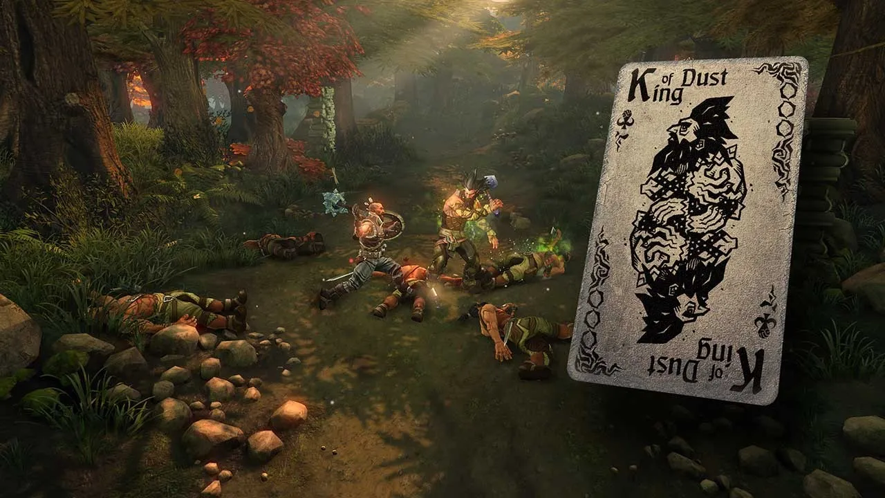 alt text describing image: Close-up of the player character wielding a sword in Hand of Fate, demonstrating the detail in the character models and weapons.