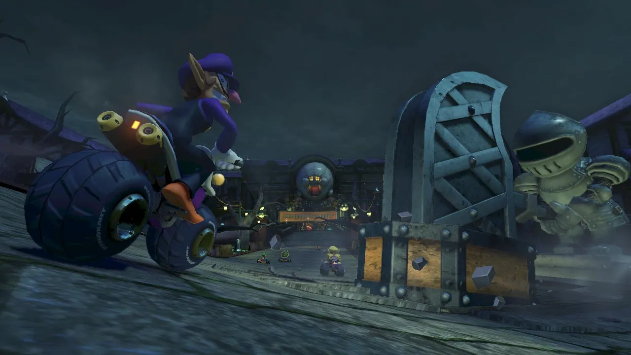 alt text describing image of Mario Kart 8 customization options, showing different kart parts