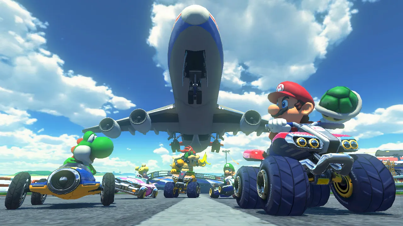 alt text describing image of Mario Kart 8 gameplay demonstrating the vibrant colors and detailed track design