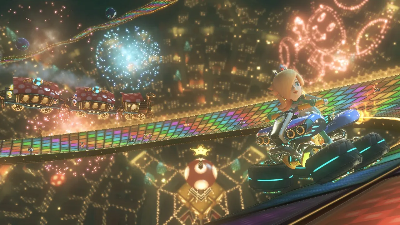 alt text describing image of Mario Kart 8 gameplay highlighting anti-gravity sections