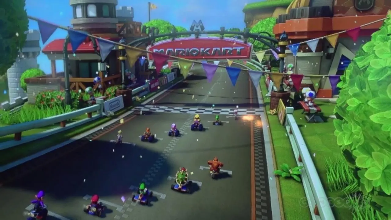 alt text describing image of Mario Kart 8 kart customization menu, showcasing available parts