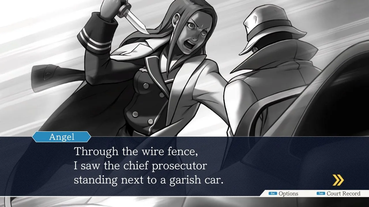 alt text describing image: Phoenix Wright examining evidence in his office