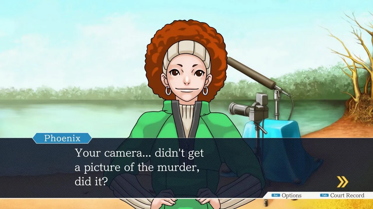 alt text describing image: Phoenix Wright presenting evidence during a trial