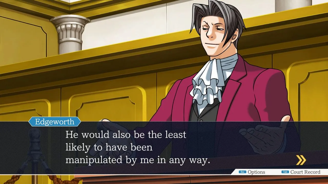 alt text describing image: Phoenix Wright slamming his hand on the defense table in court