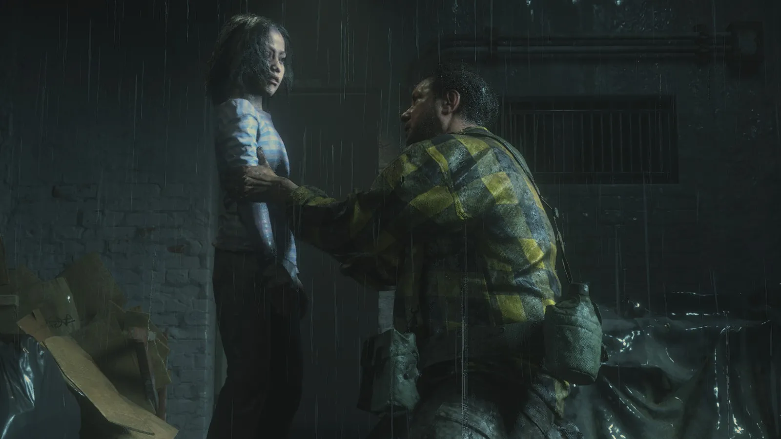 alt text describing Leon aiming his gun in a dark corridor in Resident Evil 2 Remake