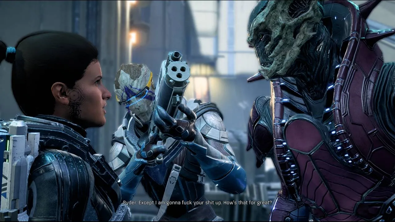 alt text describing the awkward facial animations in Mass Effect Andromeda