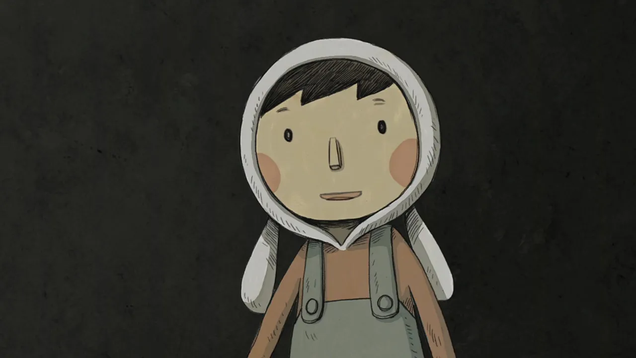 alt text describing the boy and the creature at the start of the game, highlighting the visuals. Keywords: LUNA The Shadow Dust, gameplay, point-and-click, visual style, characters