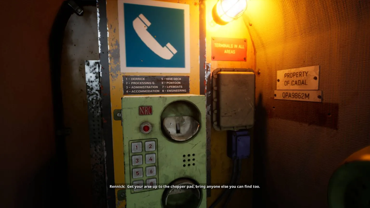 alt text describing the game's dark and stormy environment on an oil rig
