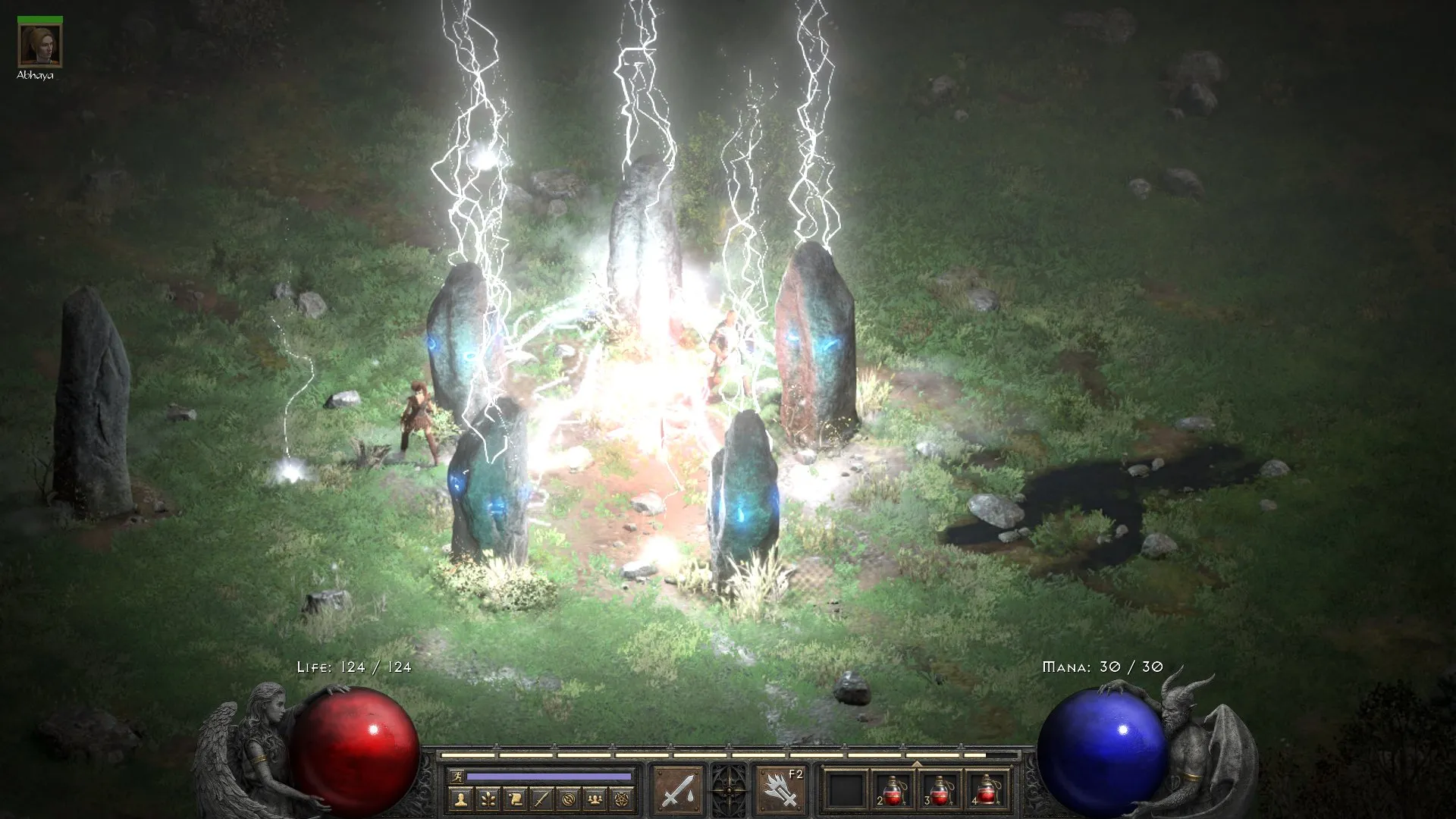 alt text: Diablo II: Resurrected gameplay screenshot showcasing updated graphics and character models.