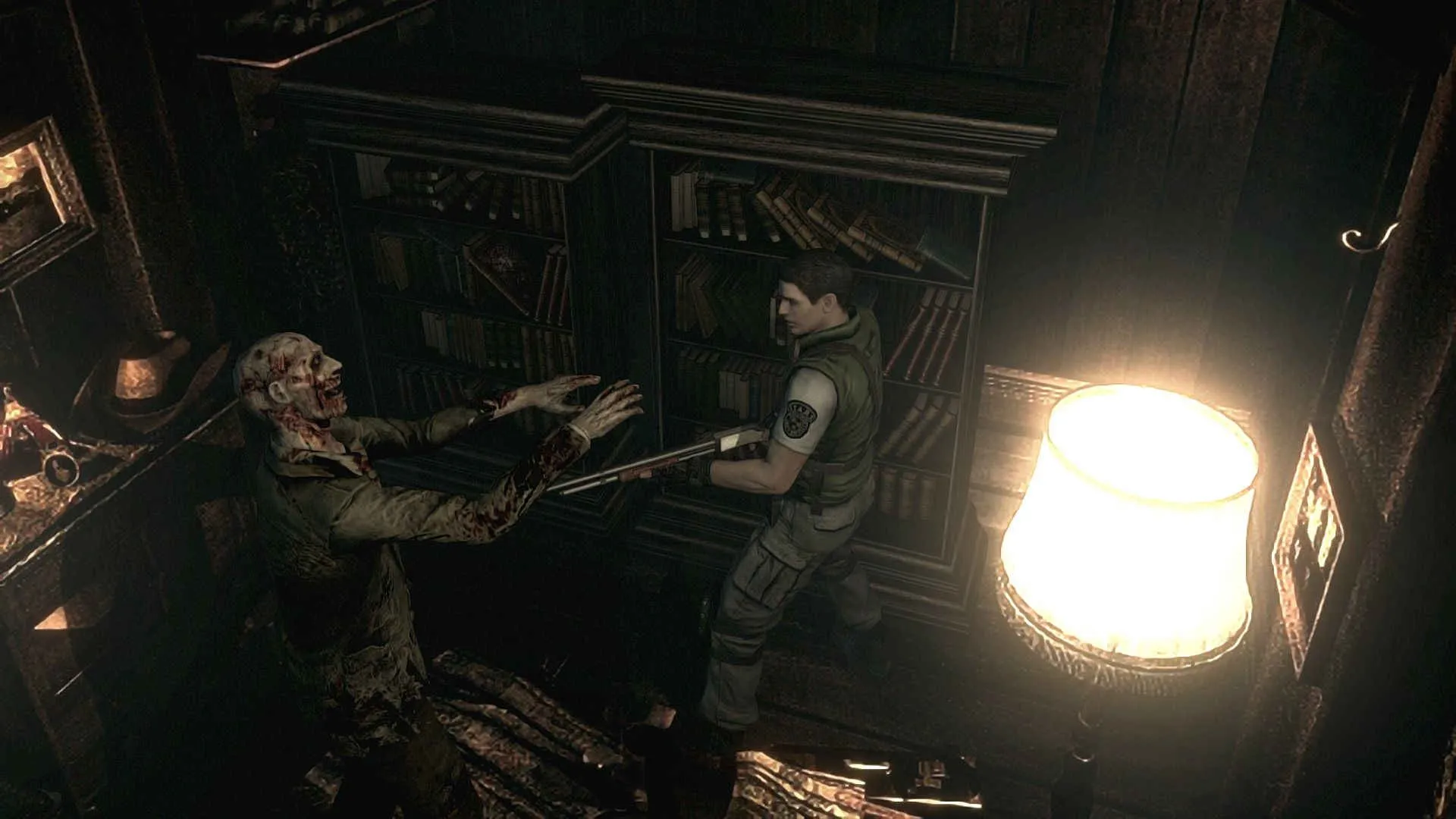 alt text displaying a zombie reaching out from behind a barred window in the Spencer Mansion