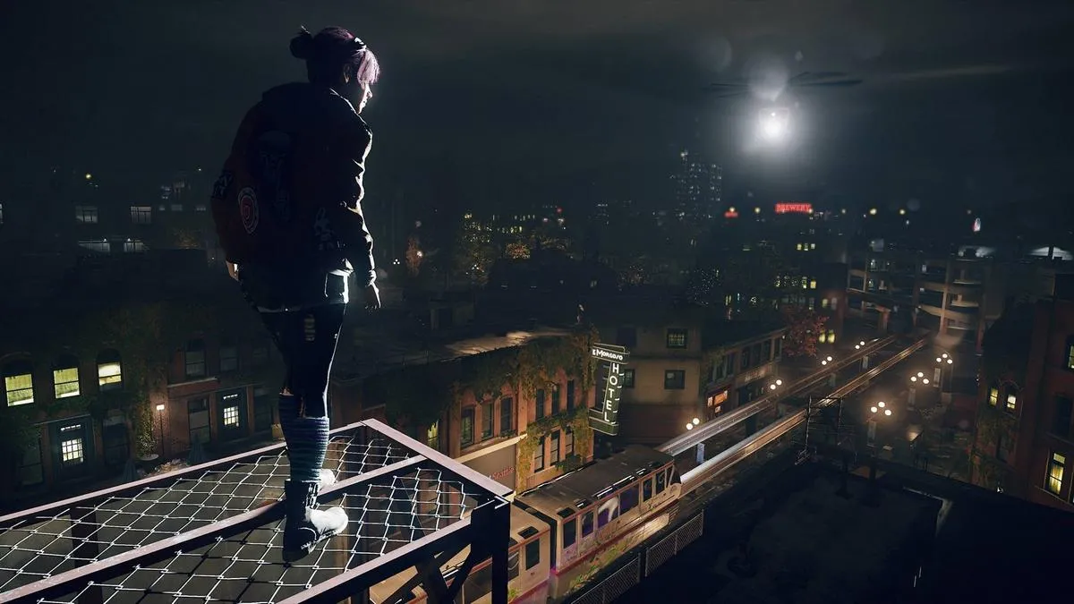 alt text: Fetch creating neon graffiti in inFamous: First Light