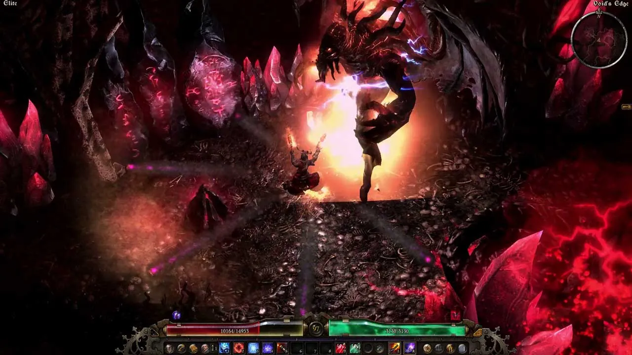 alt text for the grim dawn ashes of malmouth screenshot depicting the character interacting with the environment