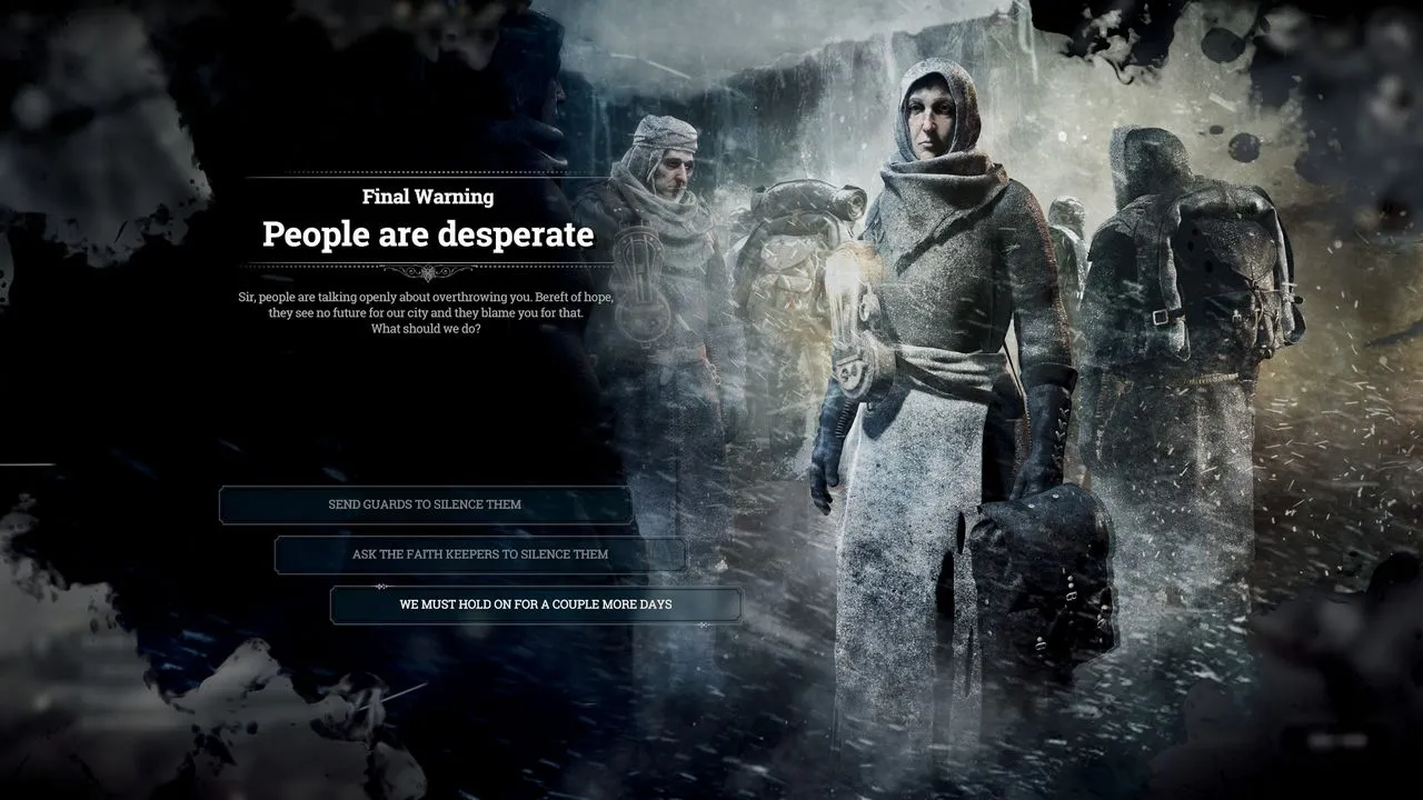 alt text: Frostpunk gameplay screenshot showcasing a different aspect of the game's challenges