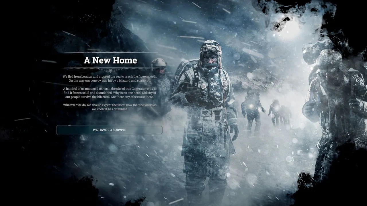 alt text: Frostpunk gameplay screenshot showing the city built around the generator