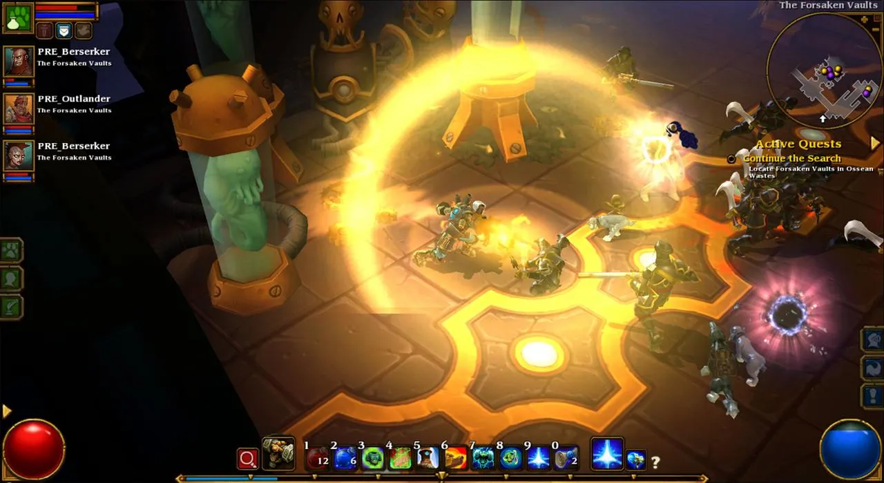 alt text: Gameplay screenshot from Torchlight 2 showing a character fighting multiple enemies.