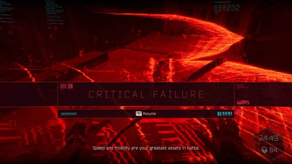 alt text: Ghostrunner 2, Jack sliding under laser beams