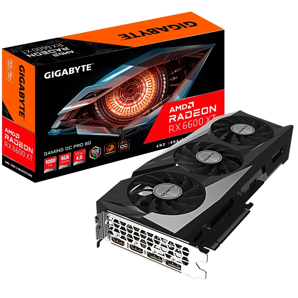 alt text: GIGABYTE Radeon RX 6600 XT GAMING OC graphics card