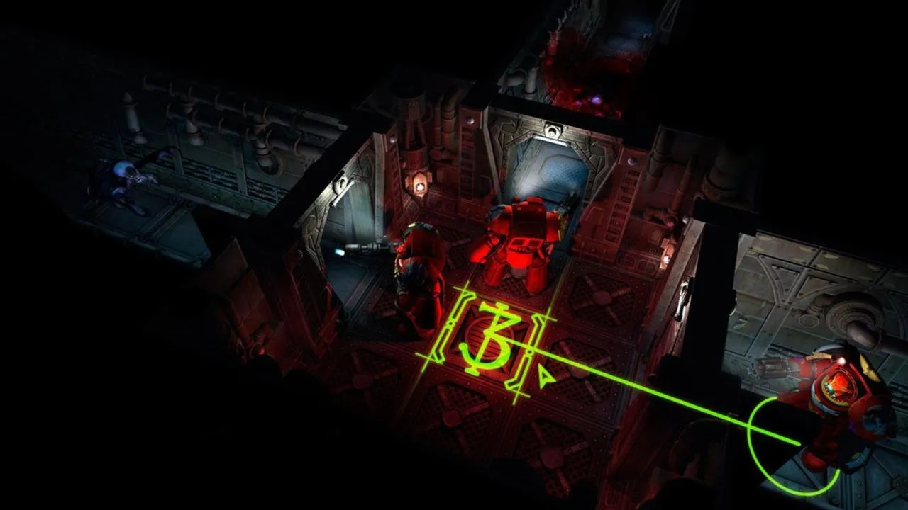 alt text illustrating the details of a Space Marine model and the game's environment