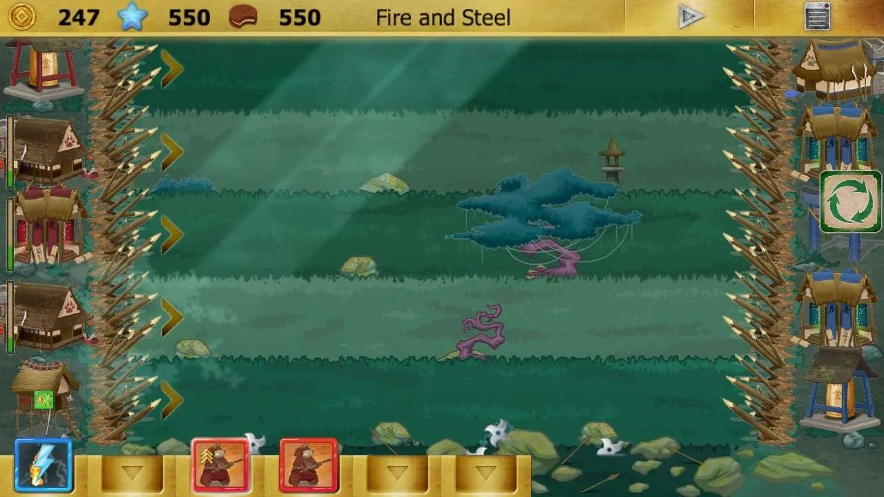 alt text: In-game screenshot from Ninja Cats vs Samurai Dogs showcasing the different cat and dog units available.