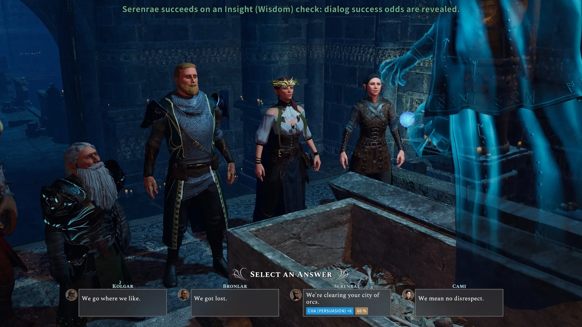 alt text:  In-game screenshot showcasing character models exploring a dungeon environment in Solasta: Crown of the Magister.