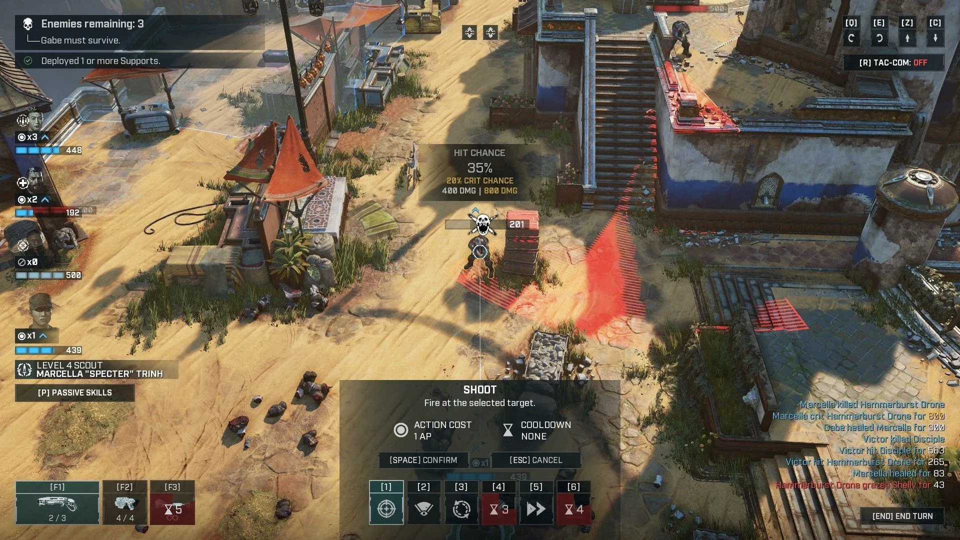 alt text: Intense firefight in Gears Tactics, showcasing the environment and character models