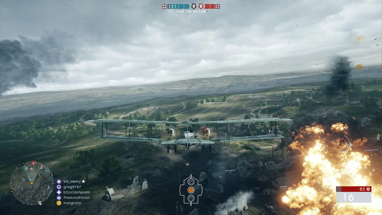 alt text:  Intense multiplayer action in Battlefield 1 featuring a bi-plane