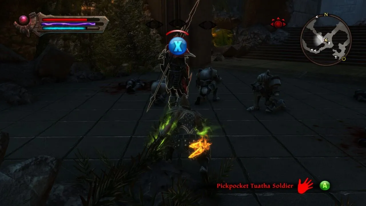 Alt text: Kingdoms of Amalur: Re-Reckoning combat screenshot displaying the &quot;Reckoning Mode&quot; with the player character about to deliver a finishing blow.