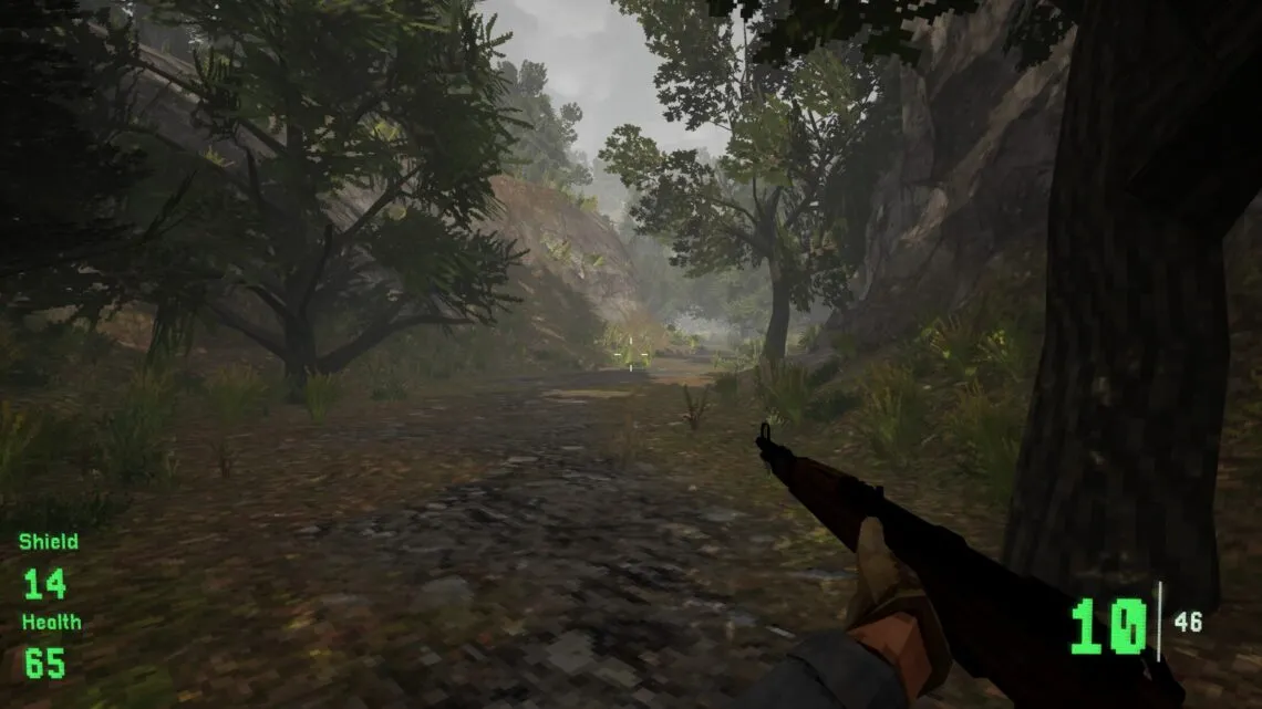 alt text: KVARK environment showcasing the game's lighting and level design.