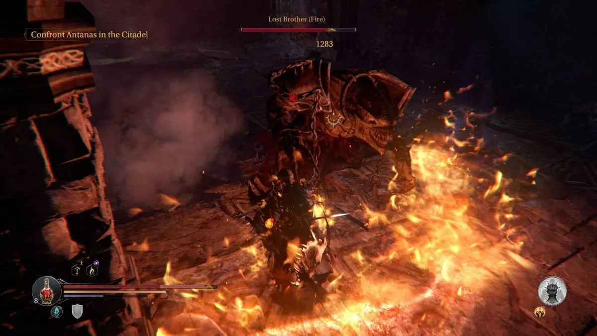 alt text: Lords of the Fallen gameplay screenshot showcasing the player character exploring a dark and atmospheric environment.