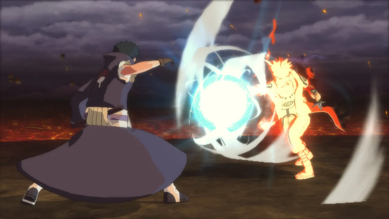 alt text: Naruto Shippuden: Ultimate Ninja Storm Revolution screenshot showing a character performing a powerful jutsu.