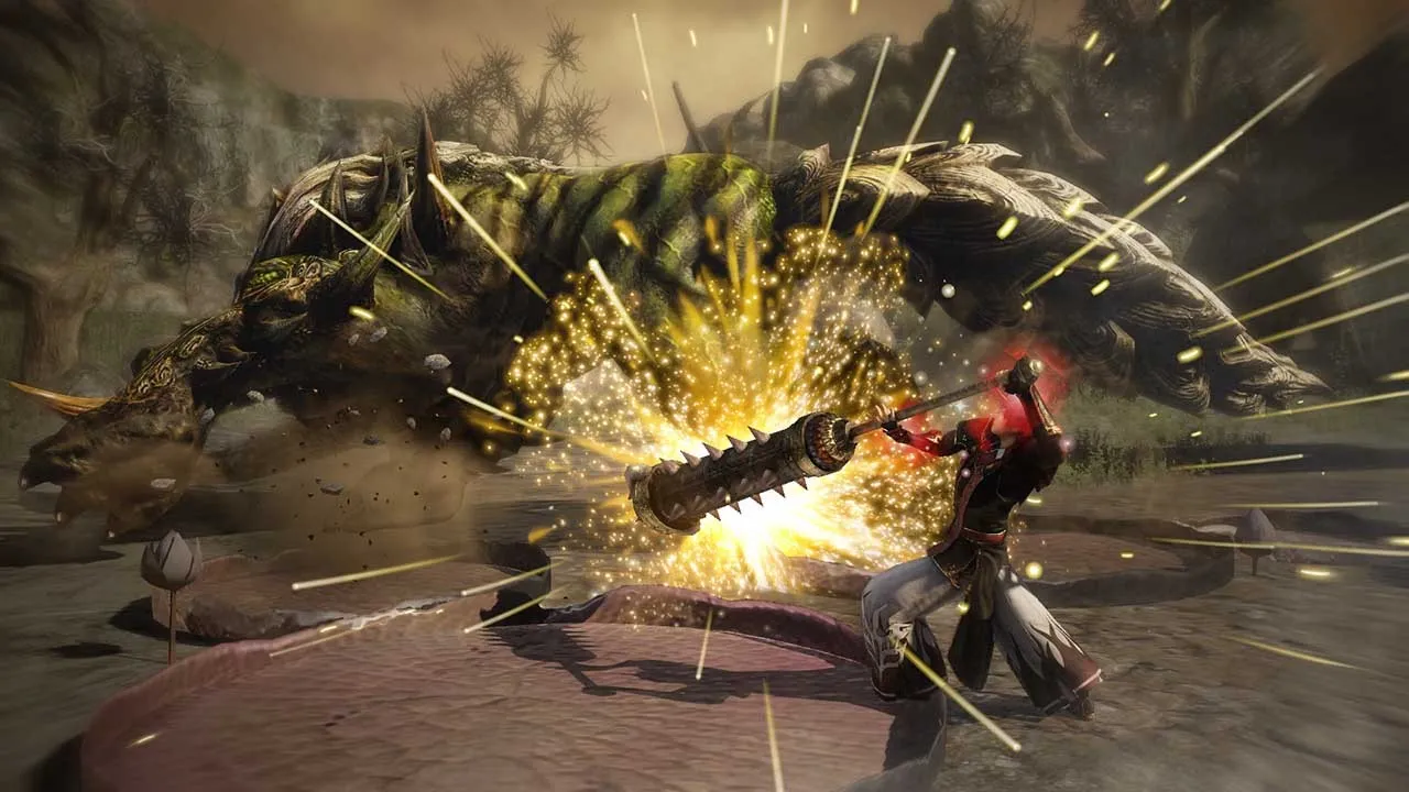alt text of combat scene with large oni