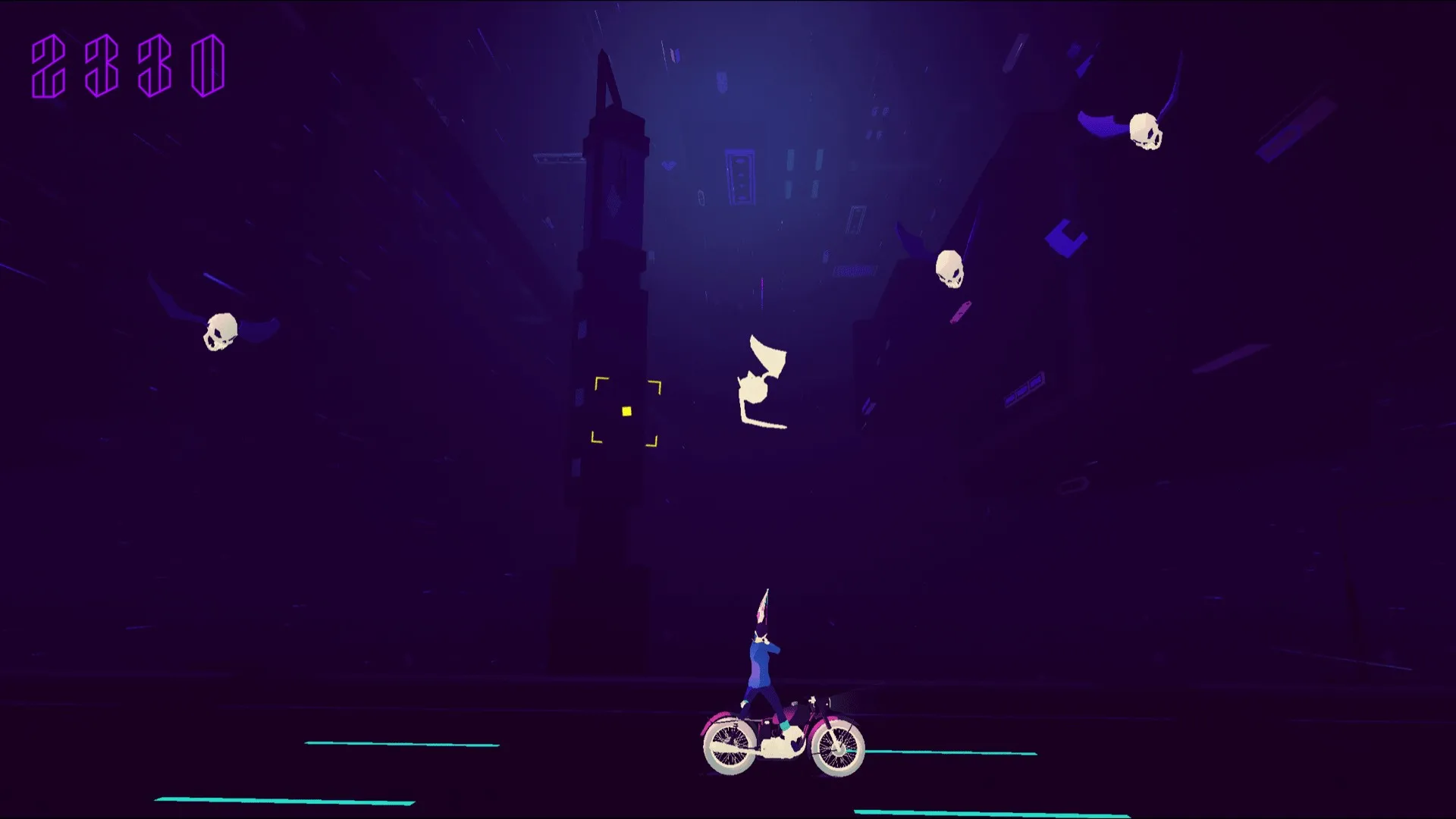 alt text: Sayonara Wild Hearts screenshot showing 8-bit inspired gameplay.