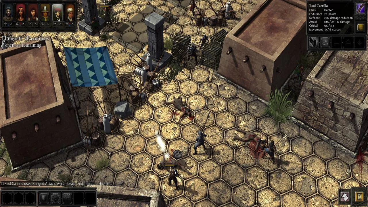 alt text: Screenshot from Expeditions: Conquistador depicting the camp management interface.