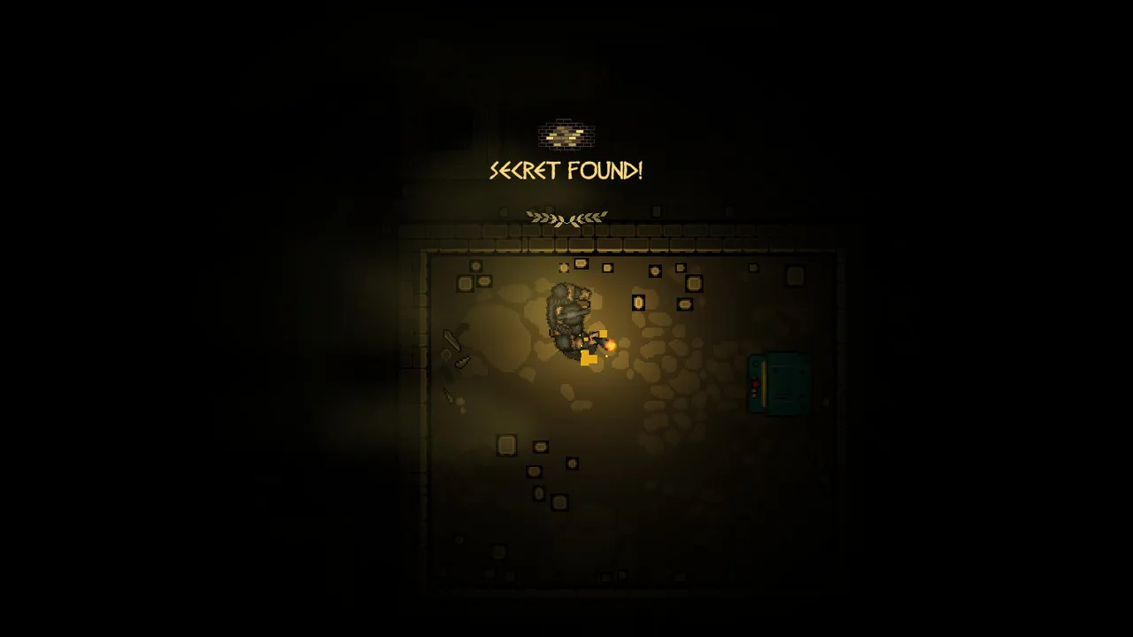 alt text: Screenshot from TAURONOS showing the player character hiding from the Minotaur in the shadows of the labyrinth.
