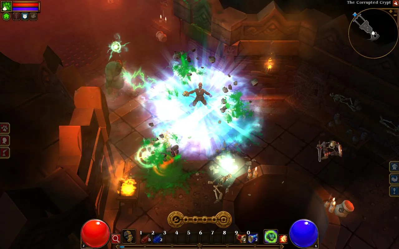 alt text: Screenshot from Torchlight 2 showcasing the character selection screen with the four available classes.