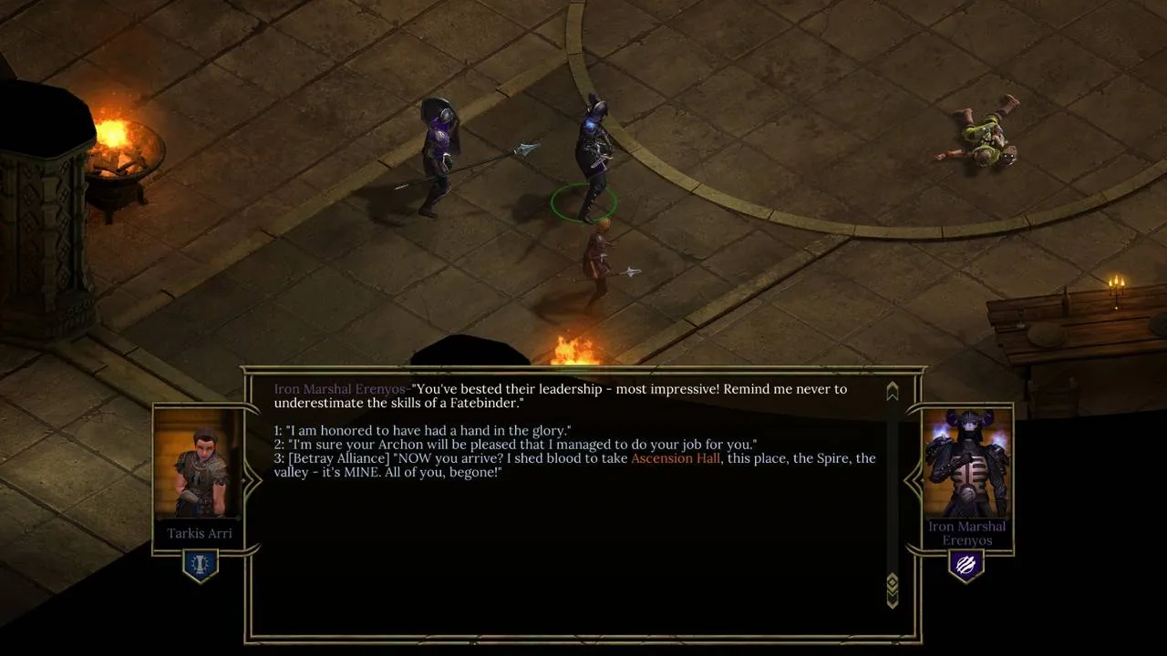 alt text: Screenshot from Tyranny showing a combat scene with various characters and enemies.